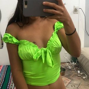 Neon bustier puff sleeve blouse